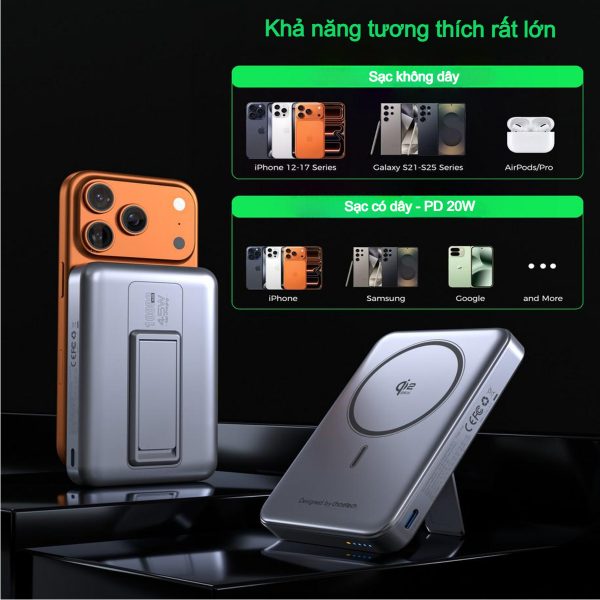 Pin dự phòng sạc không dây Choetech B760 công suất 45W tích hợp chân đỡ nhỏ gọn tiện lợi (Hàng chính hãng)
