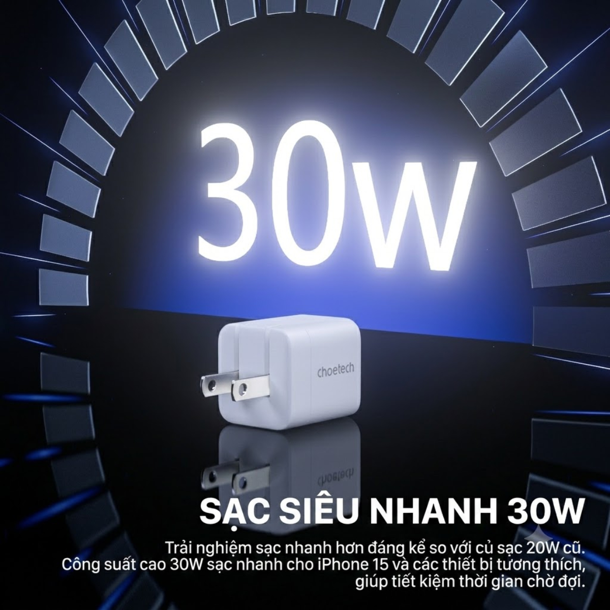 Củ sạc nhanh GaN 30W 1 cổng USB C Choetech PD3007 (Hàng chính hãng)