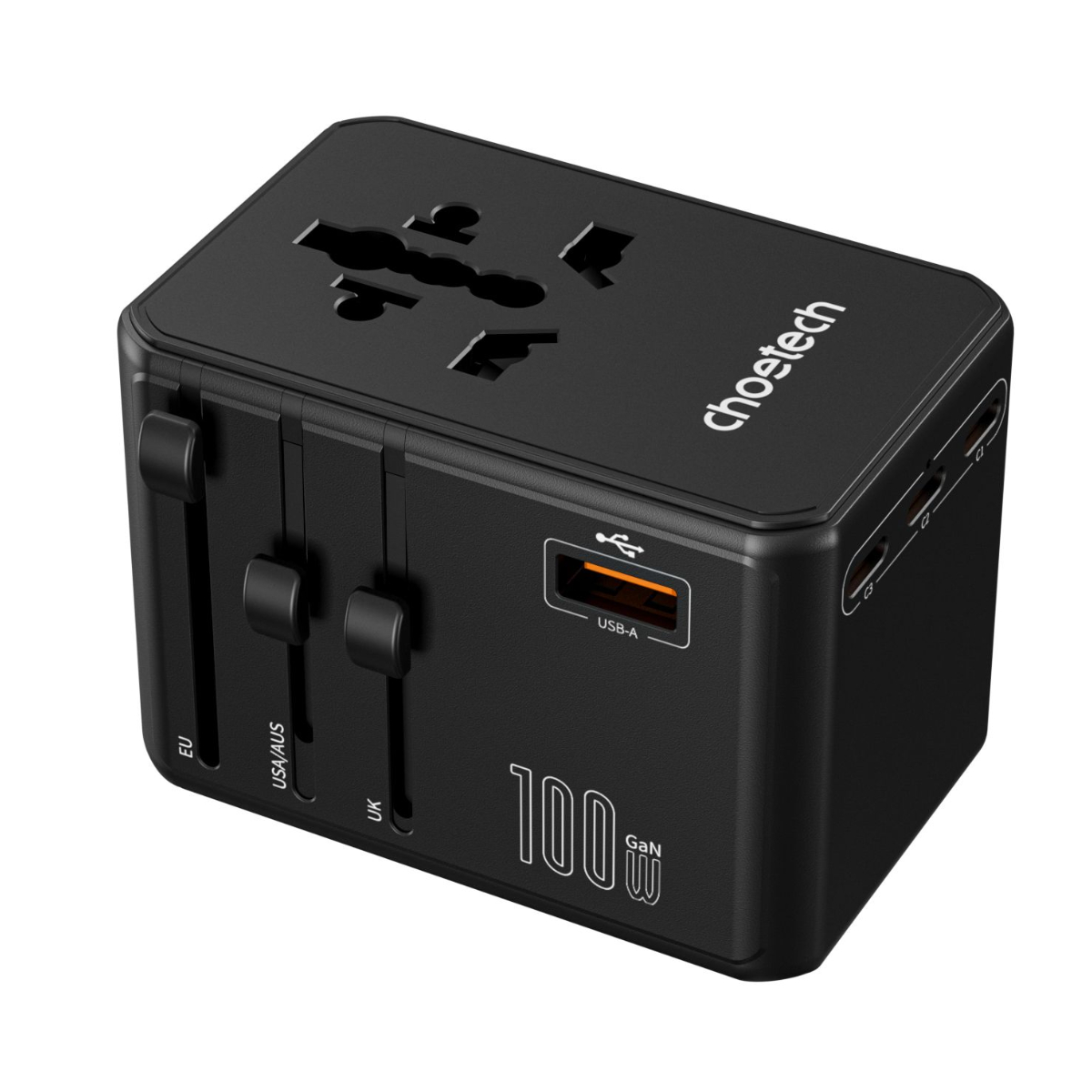 Bộ sạc du lịch đa năng Choetech WorldGO PD100W PD5065 ổ cắm quốc tế (3 USB C + 1 USB A + 3 AC)- Hàng chính hãng