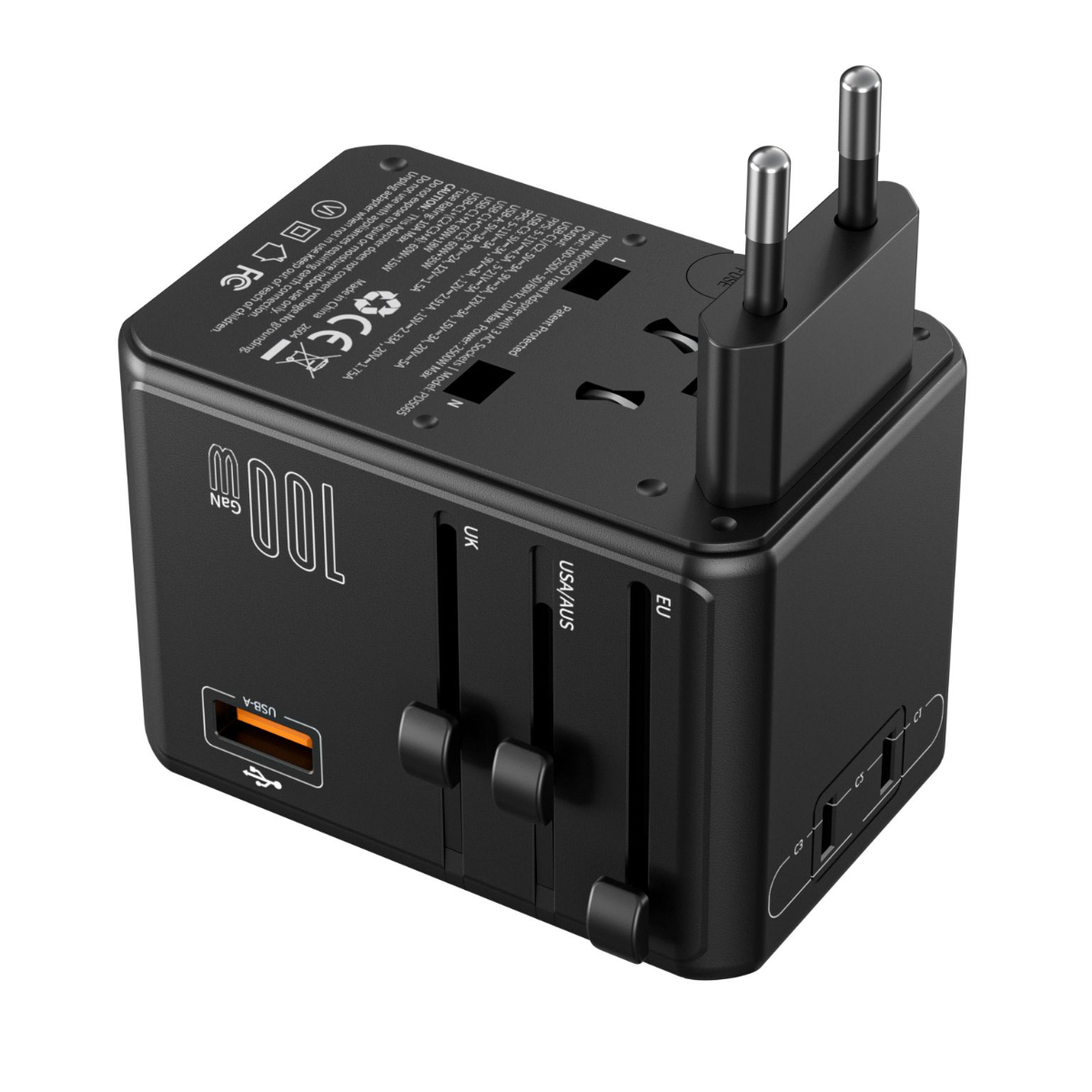 Bộ sạc du lịch đa năng Choetech WorldGO PD100W PD5065 ổ cắm quốc tế (3 USB C + 1 USB A + 3 AC)- Hàng chính hãng