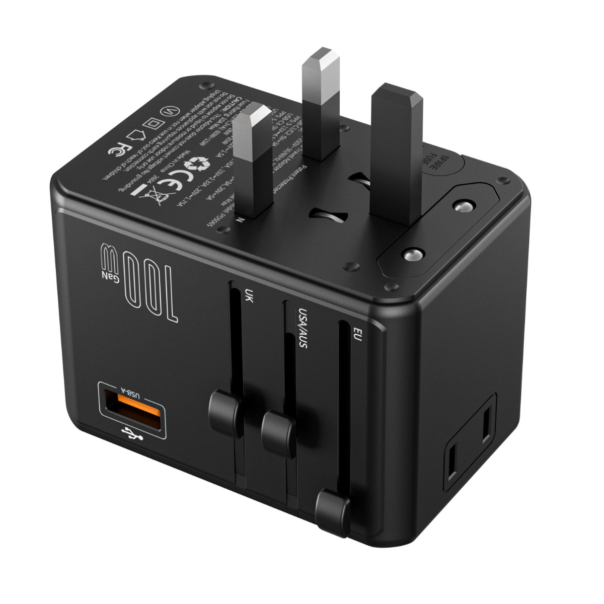 Bộ sạc du lịch đa năng Choetech WorldGO PD100W PD5065 ổ cắm quốc tế (3 USB C + 1 USB A + 3 AC)- Hàng chính hãng