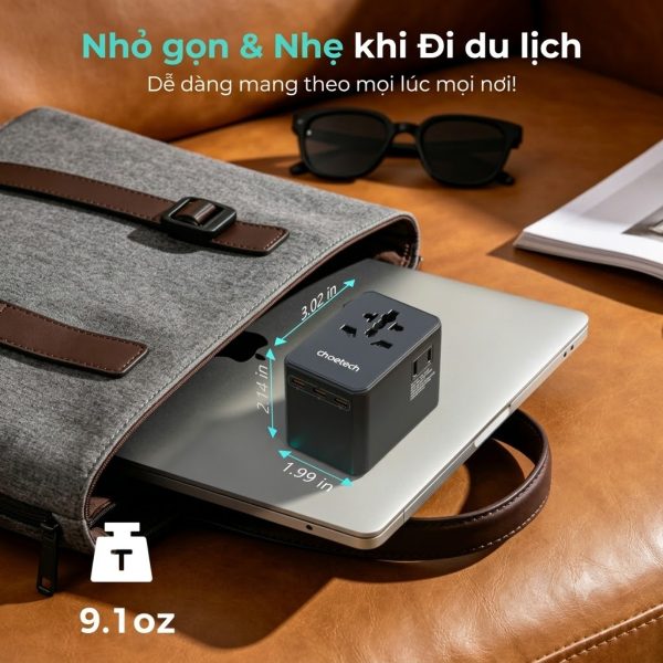 Bộ sạc du lịch đa năng Choetech WorldGO PD100W PD5065 ổ cắm quốc tế (3 USB C + 1 USB A + 3 AC)- Hàng chính hãng