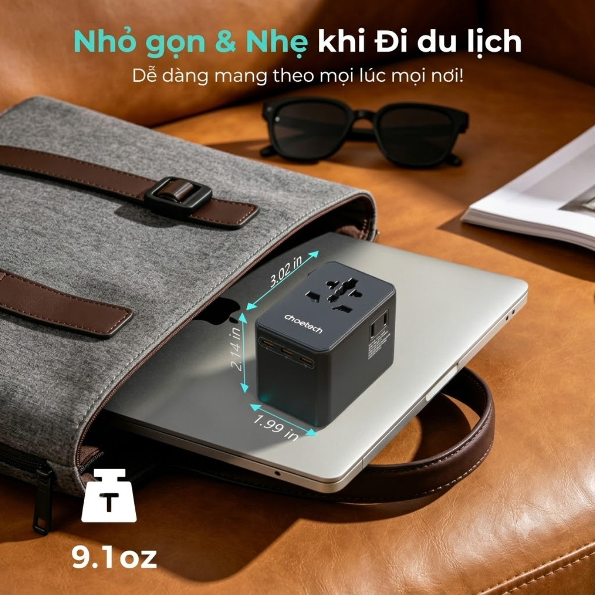 Bộ sạc du lịch đa năng Choetech WorldGO PD100W PD5065 ổ cắm quốc tế (3 USB C + 1 USB A + 3 AC)- Hàng chính hãng