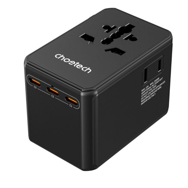 Bộ sạc du lịch đa năng Choetech WorldGO PD100W PD5065 ổ cắm quốc tế (3 USB C + 1 USB A + 3 AC)- Hàng chính hãng