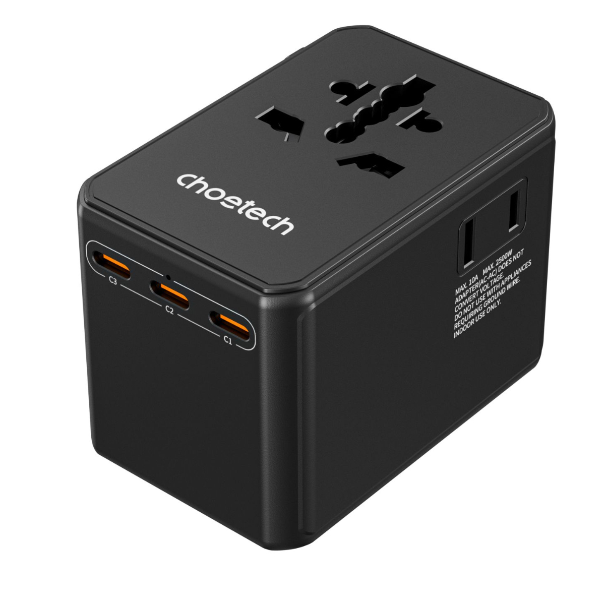 Bộ sạc du lịch đa năng Choetech WorldGO PD100W PD5065 ổ cắm quốc tế (3 USB C + 1 USB A + 3 AC)- Hàng chính hãng
