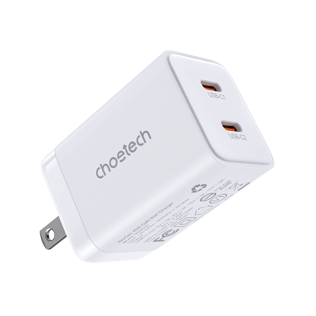 Củ sạc nhanh 2 cổng USB-C GaN 45W Choetech PD3010 – Hàng chính hãng