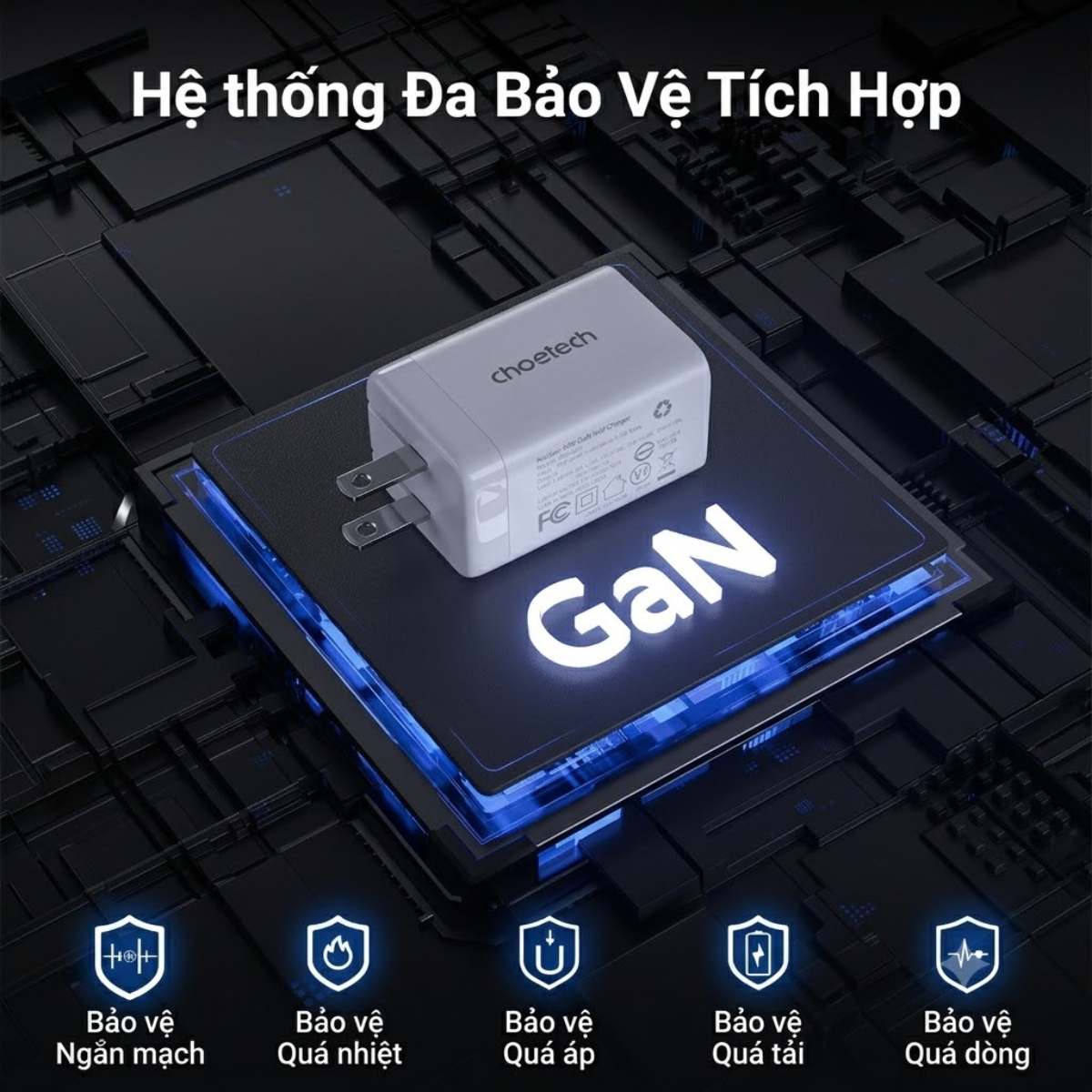 Củ sạc nhanh 2 cổng USB-C GaN 45W Choetech PD3010 – Hàng chính hãng