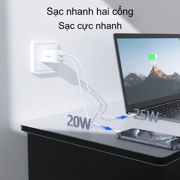 Củ sạc nhanh 2 cổng USB-C GaN 45W Choetech PD3010 – Hàng chính hãng