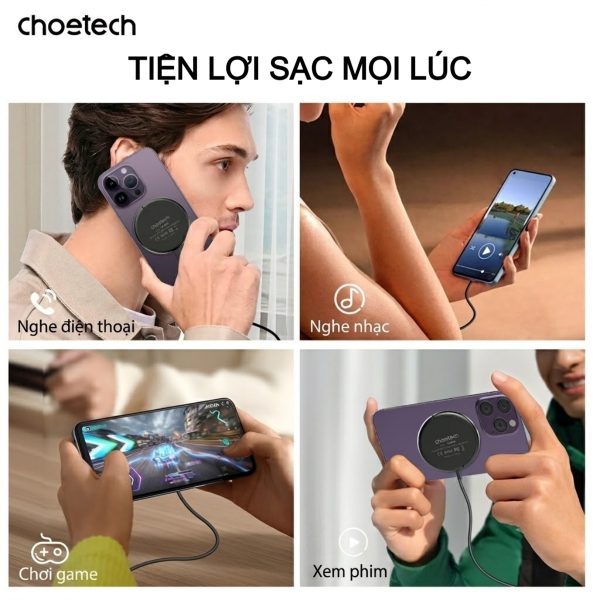 Đế sạc không dây từ tính Choetech T697-F kèm giá đỡ công suất 15w (Hàng chính hãng)