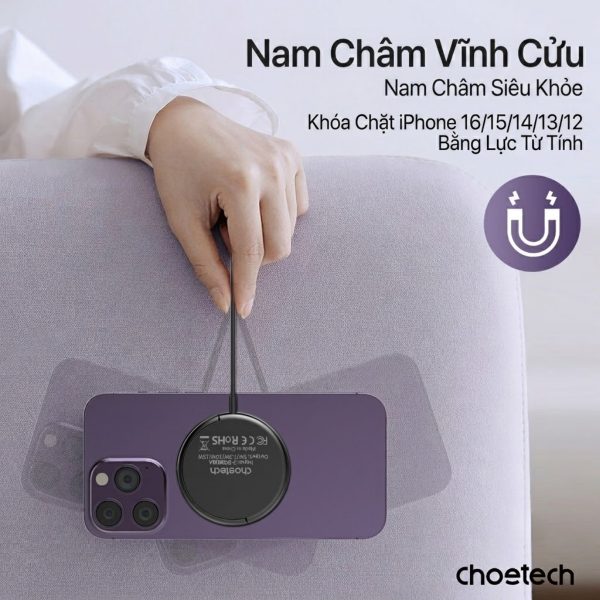 Đế sạc không dây từ tính Choetech T697-F kèm giá đỡ công suất 15w (Hàng chính hãng)
