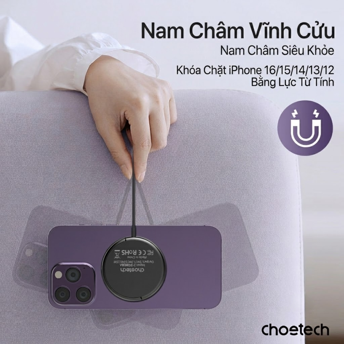Đế sạc không dây từ tính Choetech T697-F kèm giá đỡ công suất 15w (Hàng chính hãng)