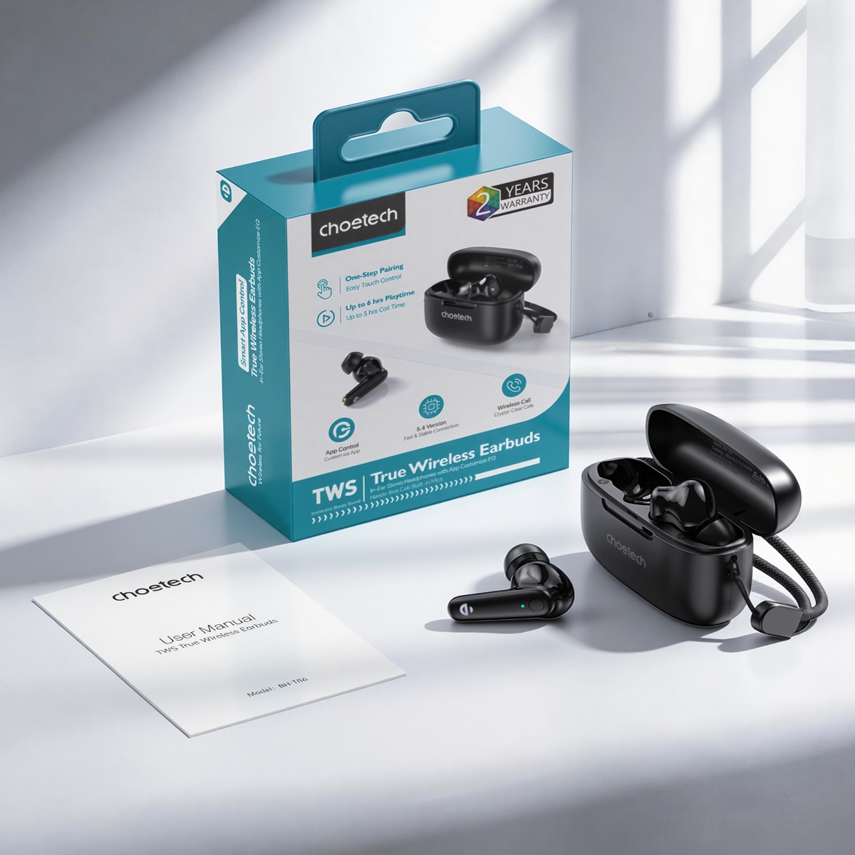 Tai nghe Bluetooth True Wireless Choetech BH-T86 Bluetooth 5.3, 4 Micro ENC, Âm Thanh HiFi (Hàng chính hãng)