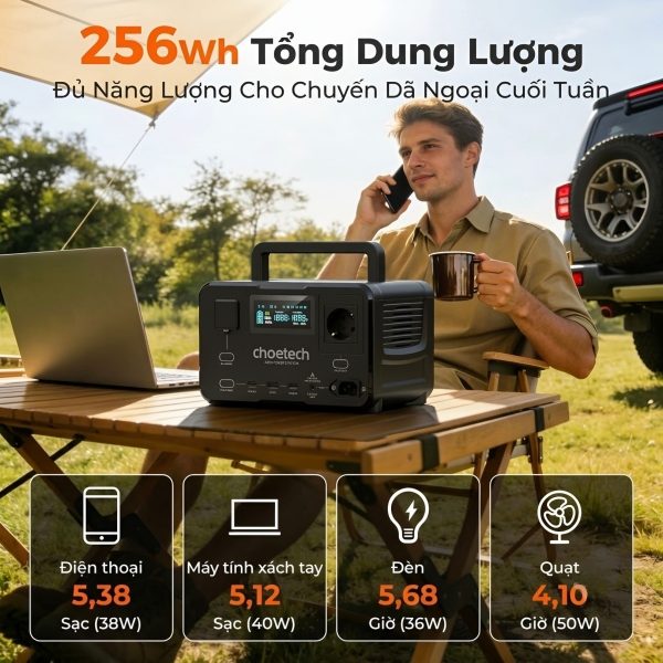 Trạm Điện Di Động Choetech BS007 400W Hỗ Trợ UPS Và Sạc Năng Lượng Mặt Trời (Hàng Chính Hãng)